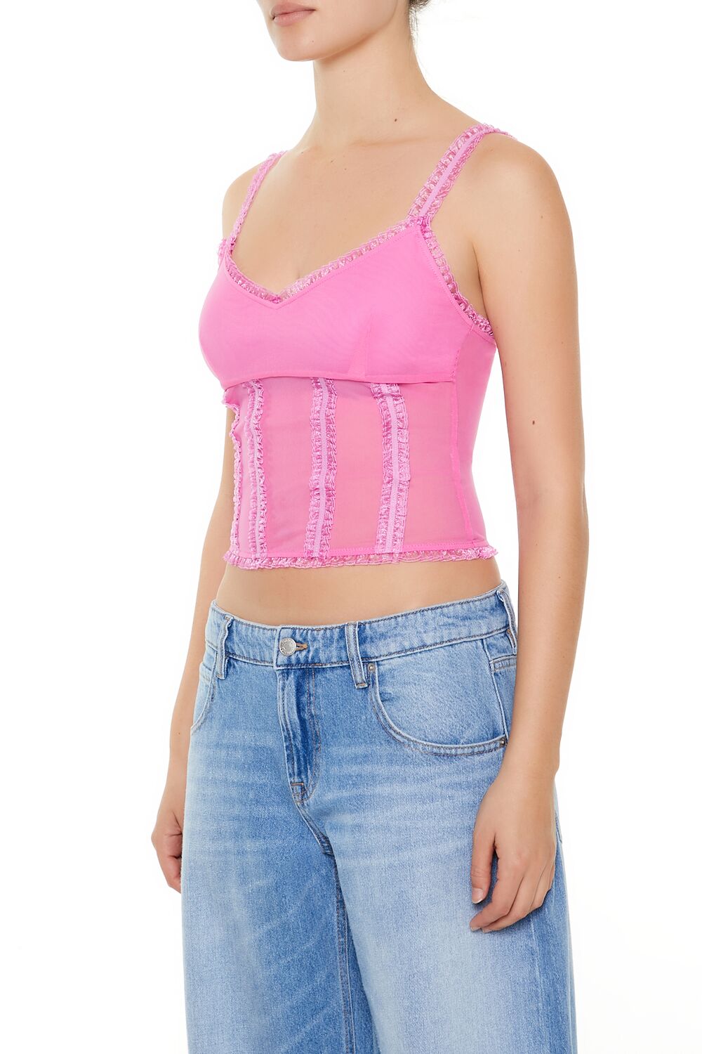 Mesh Ruffle-Trim Cropped Cami | Forever 21 Womens