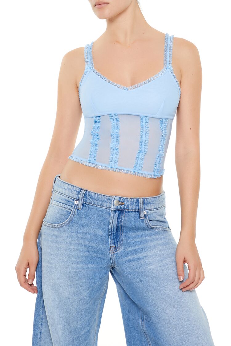 Mesh Ruffle-Trim Cropped Cami | Forever 21 Womens
