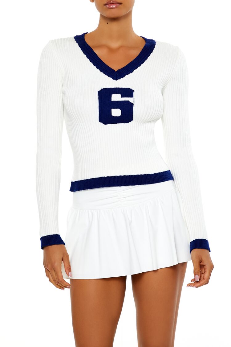 6 Graphic V-Neck Sweater | Forever 21 Womens