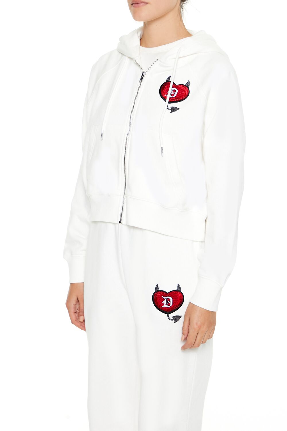 Embroidered Devil Heart Zip-Up Hoodie | Forever 21 Womens