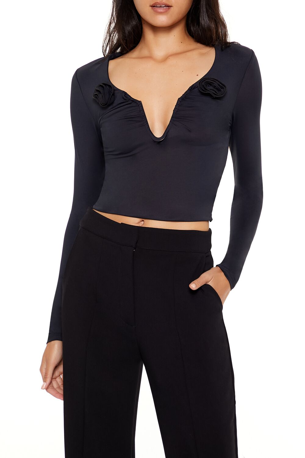 Rosette Long-Sleeve Crop Top | Forever 21 Womens