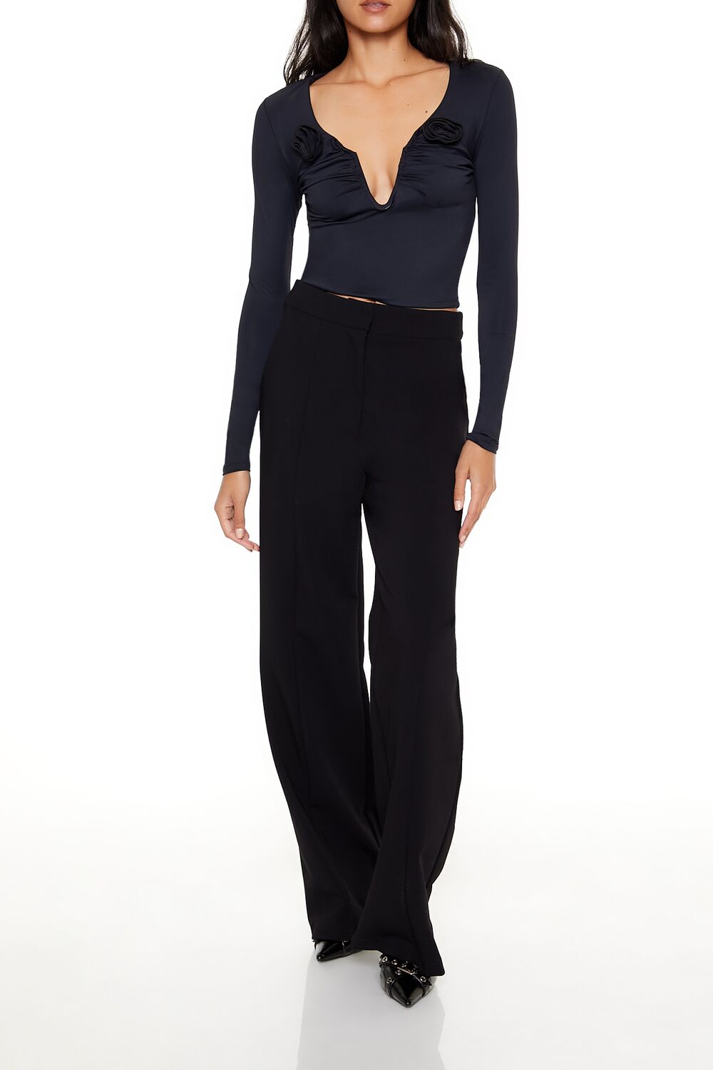 Rosette Long-Sleeve Crop Top | Forever 21 Womens