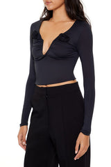 Rosette Long-Sleeve Crop Top | Forever 21 Womens