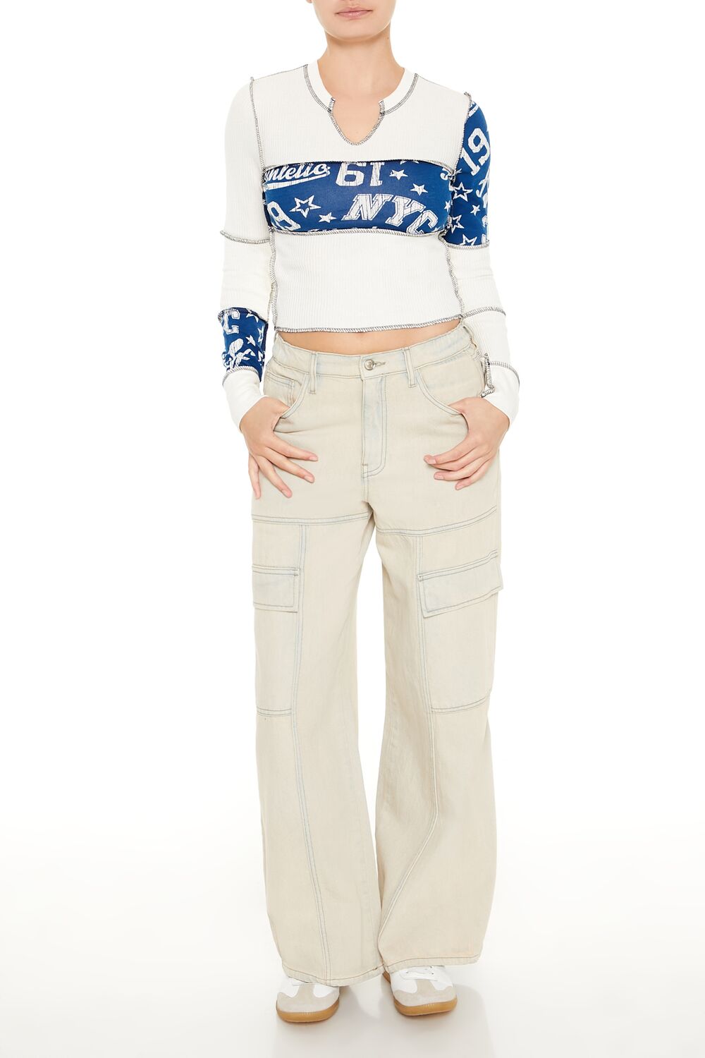 Colorblock Split-Neck Crop Top | Forever 21 Womens