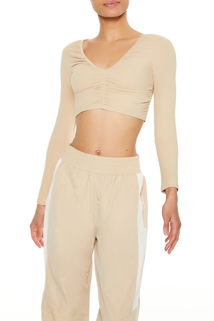 Active Ruched V-Neck Crop Top | Forever 21 Womens
