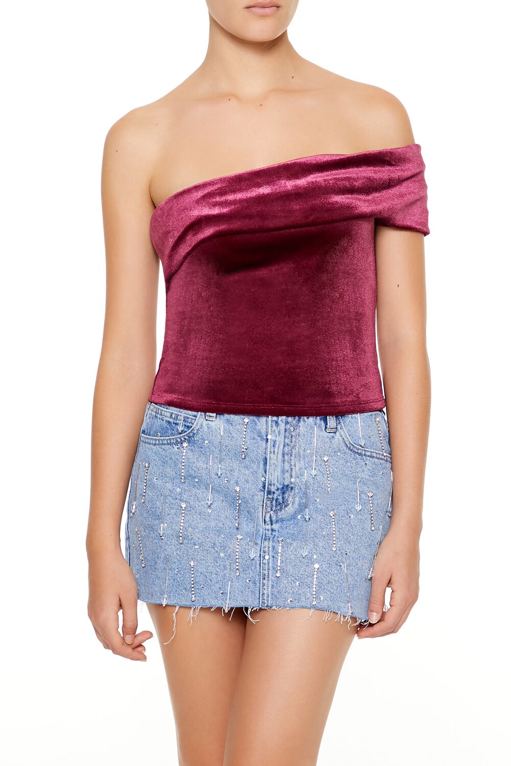 Velvet One-Shoulder Crop Top | Forever 21 Womens