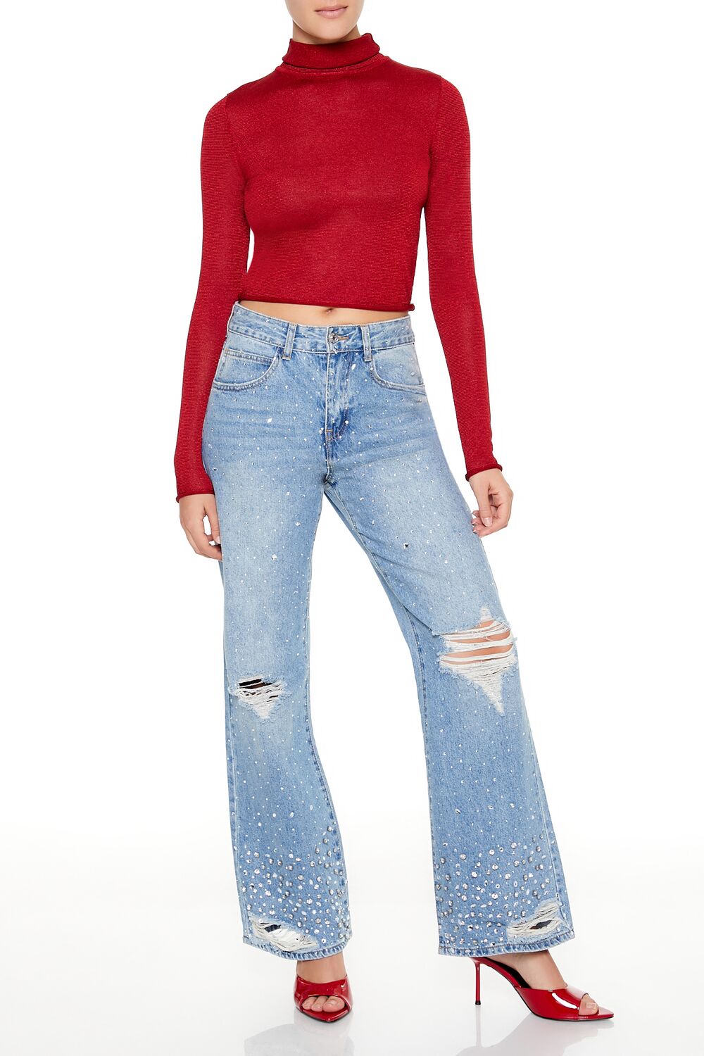 Glitter Knit Turtleneck Crop Top | Forever 21 Womens