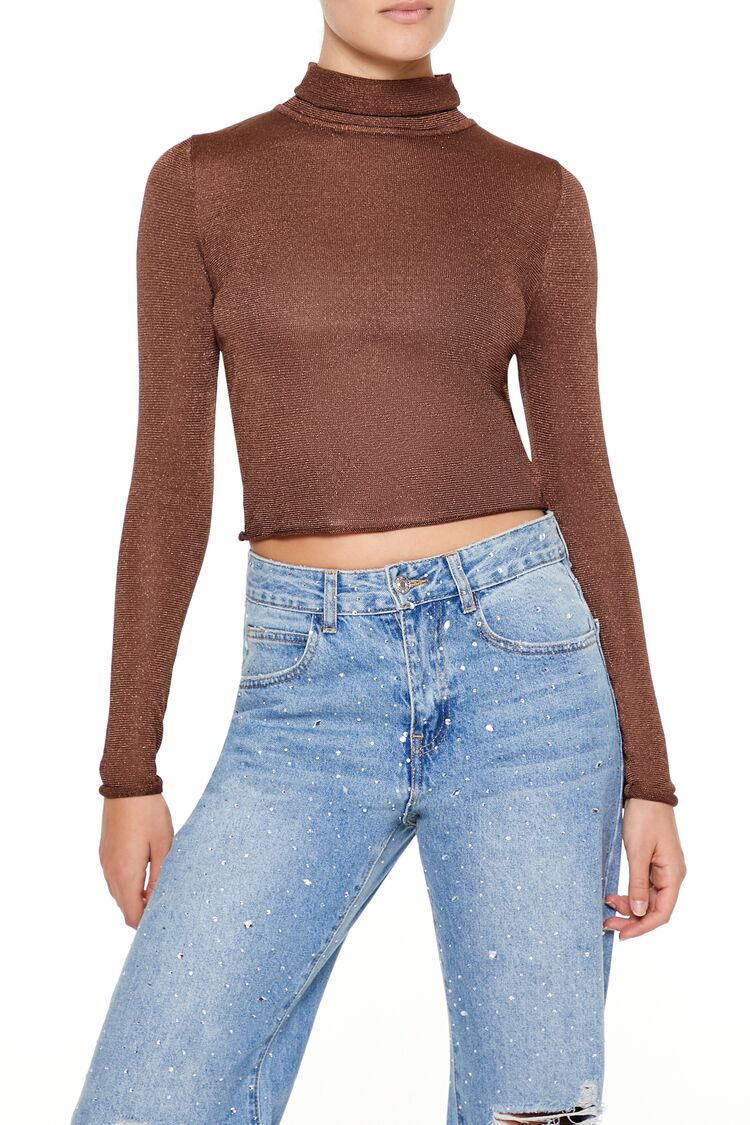 Glitter Knit Turtleneck Crop Top | Forever 21 Womens
