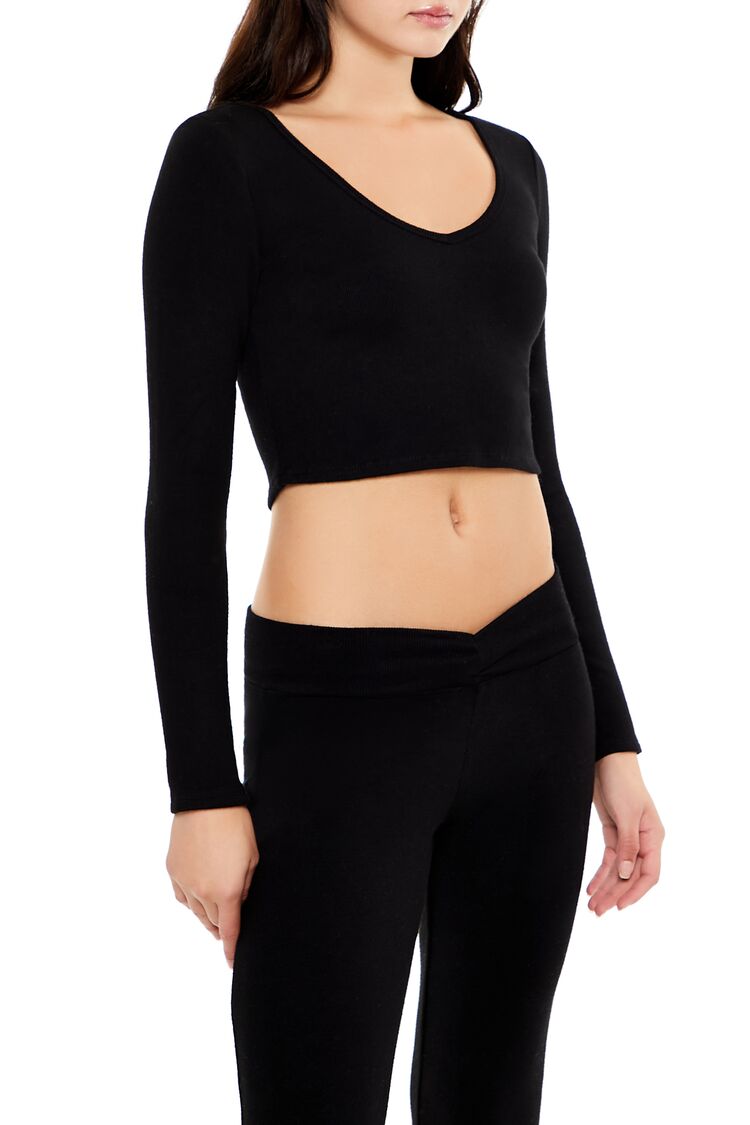 V-Neck Long-Sleeve Crop Top | Forever 21 Womens