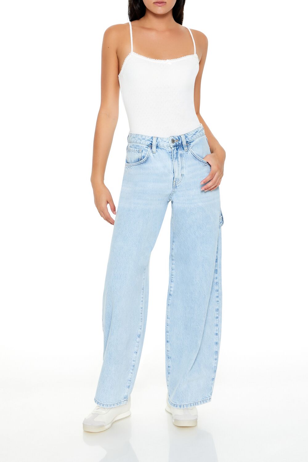 Pointelle Bow Cami Bodysuit | Forever 21 Womens