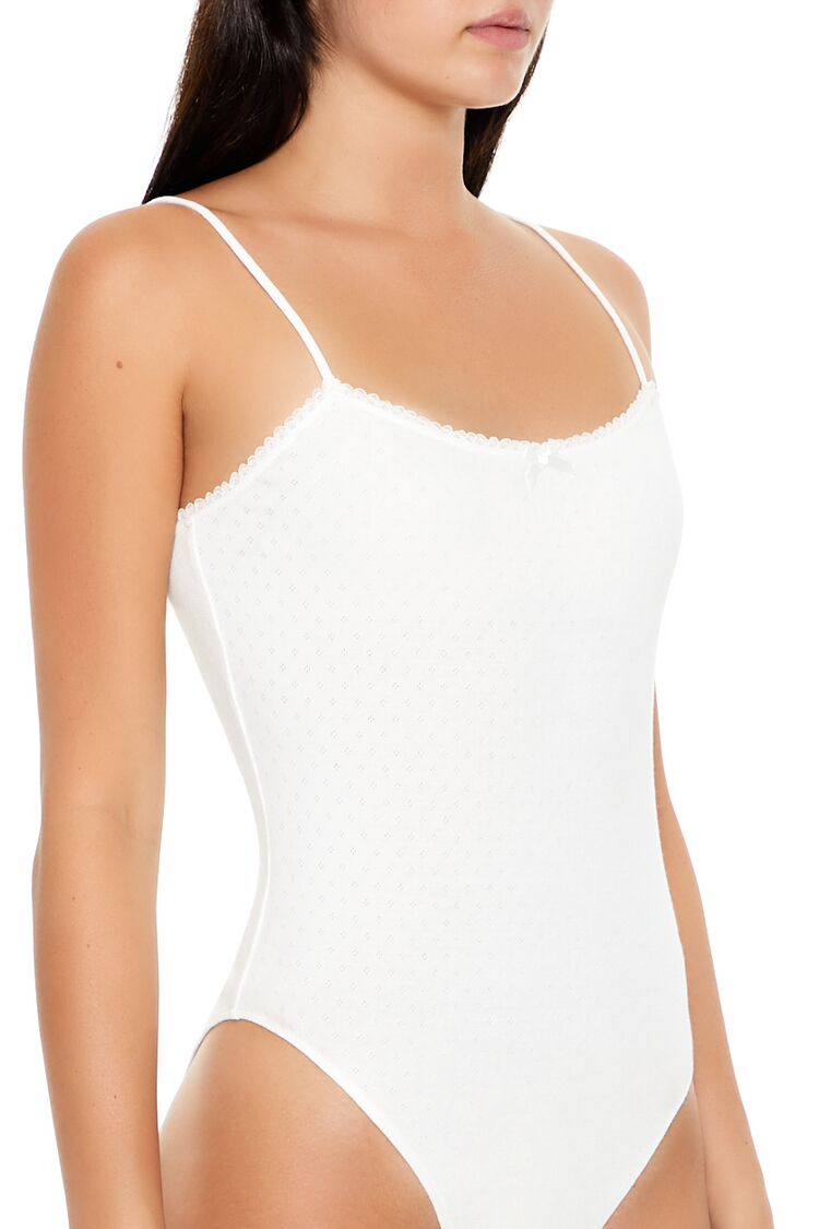 Pointelle Bow Cami Bodysuit | Forever 21 Womens