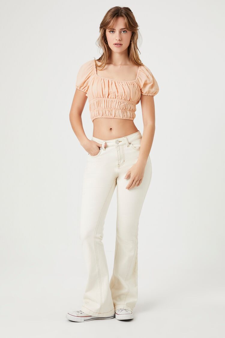 Shirred Puff-Sleeve Crop Top | Forever 21 Womens