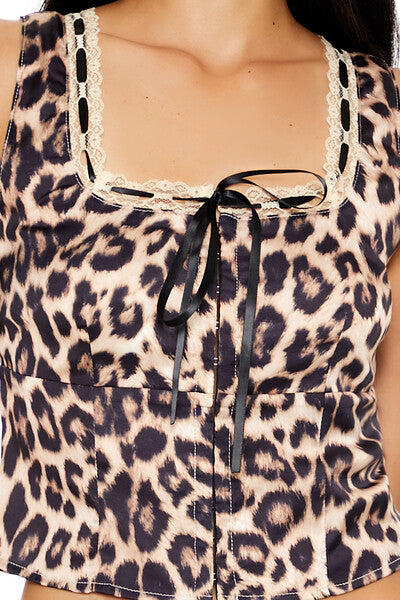 Satin Leopard Print Ribbon Crop Top | Forever 21 Womens