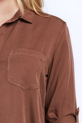 Riley Rolled Tab Sleeve Button Down Shirt Double Chest Pockets | Forever 21 Womens