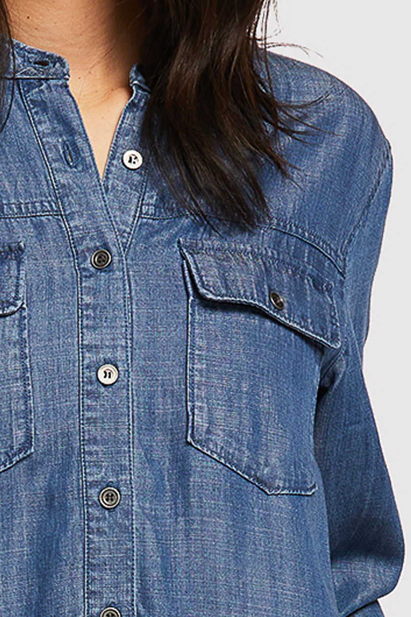 Nanette Long Sleeve Button Down Madarin Collar Double Button Flap Ches | Forever 21 Womens