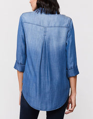 3/4 Cuffed Sleeve Button Down Shirt Single Chest Pocket Hi Low Hem | Forever 21 Womens
