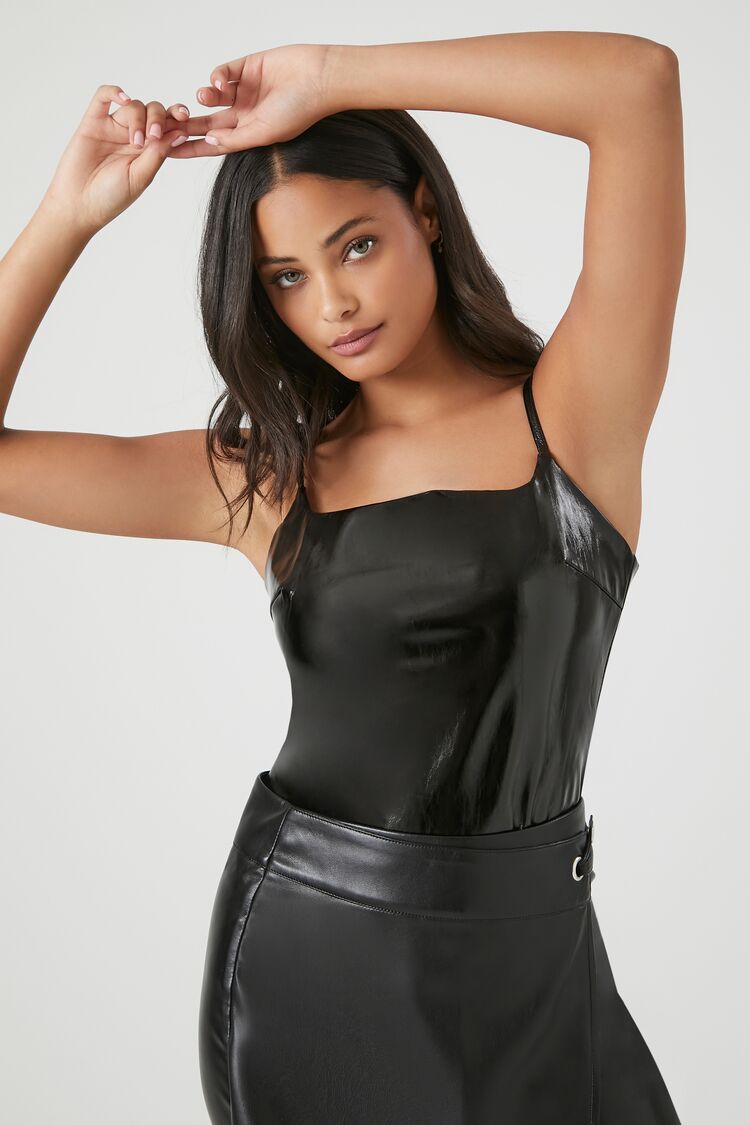 Faux Patent Leather Bodysuit | Forever 21 Womens