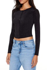 Glitter Knit Button-Up Crop Top | Forever 21 Womens