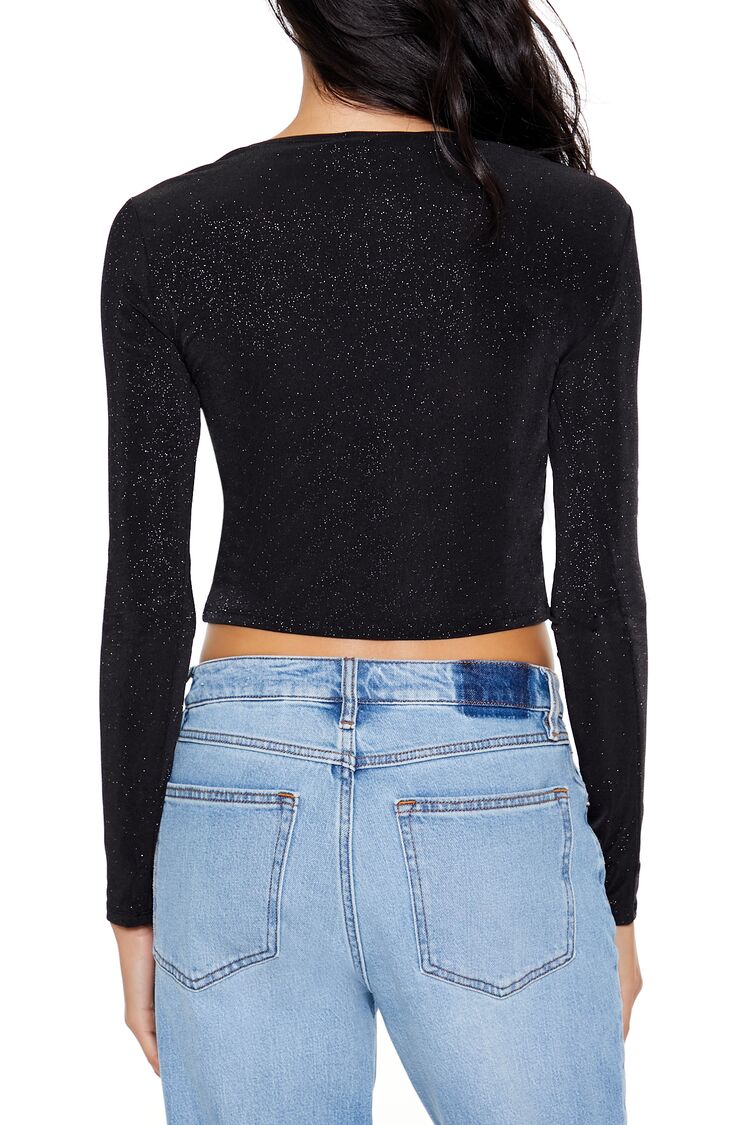 Glitter Knit Button-Up Crop Top | Forever 21 Womens