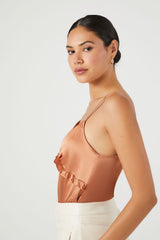 Satin Ruffle-Trim Bodysuit | Forever 21 Womens