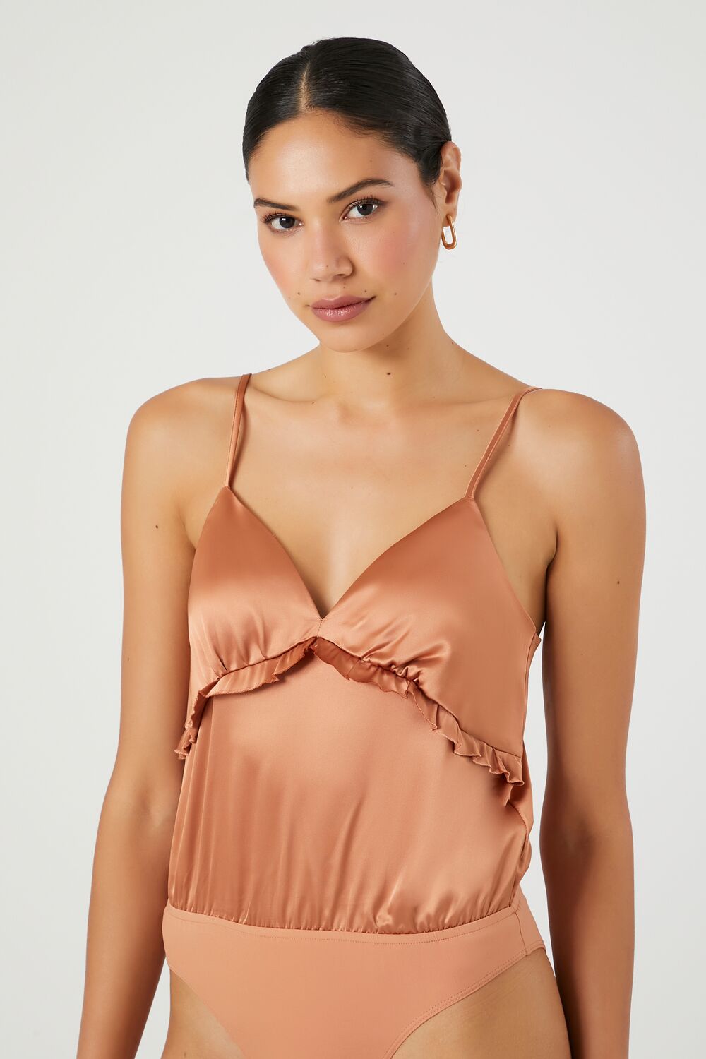Satin Ruffle-Trim Bodysuit | Forever 21 Womens