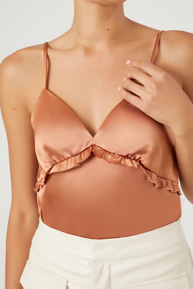 Satin Ruffle-Trim Bodysuit | Forever 21 Womens