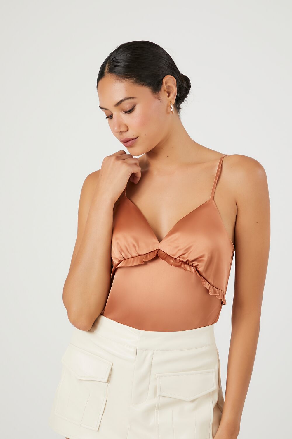 Satin Ruffle-Trim Bodysuit | Forever 21 Womens
