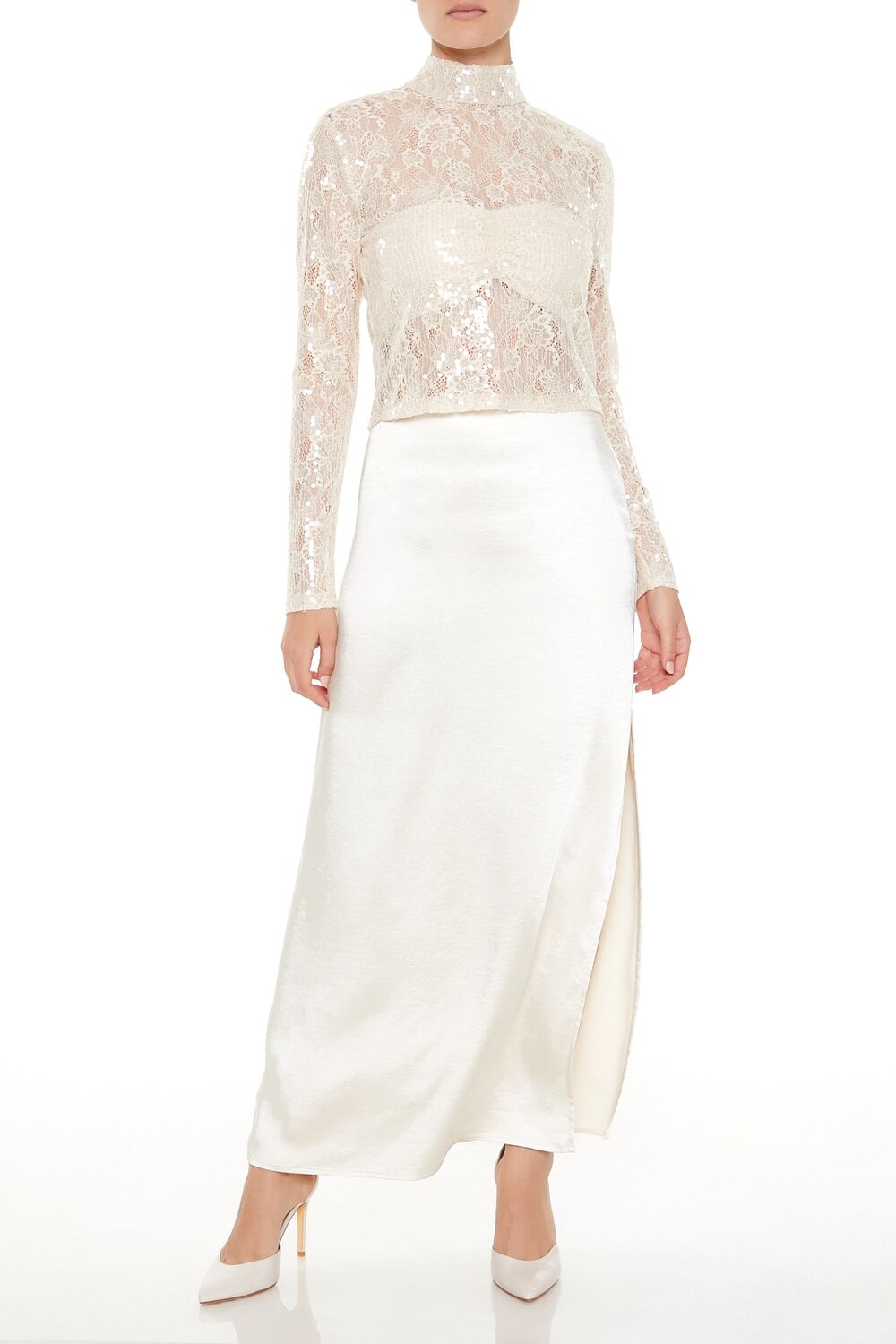 Sheer Lace Sequin Mock Neck Top | Forever 21 Womens