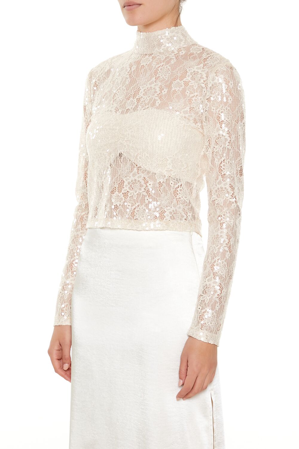Sheer Lace Sequin Mock Neck Top | Forever 21 Womens