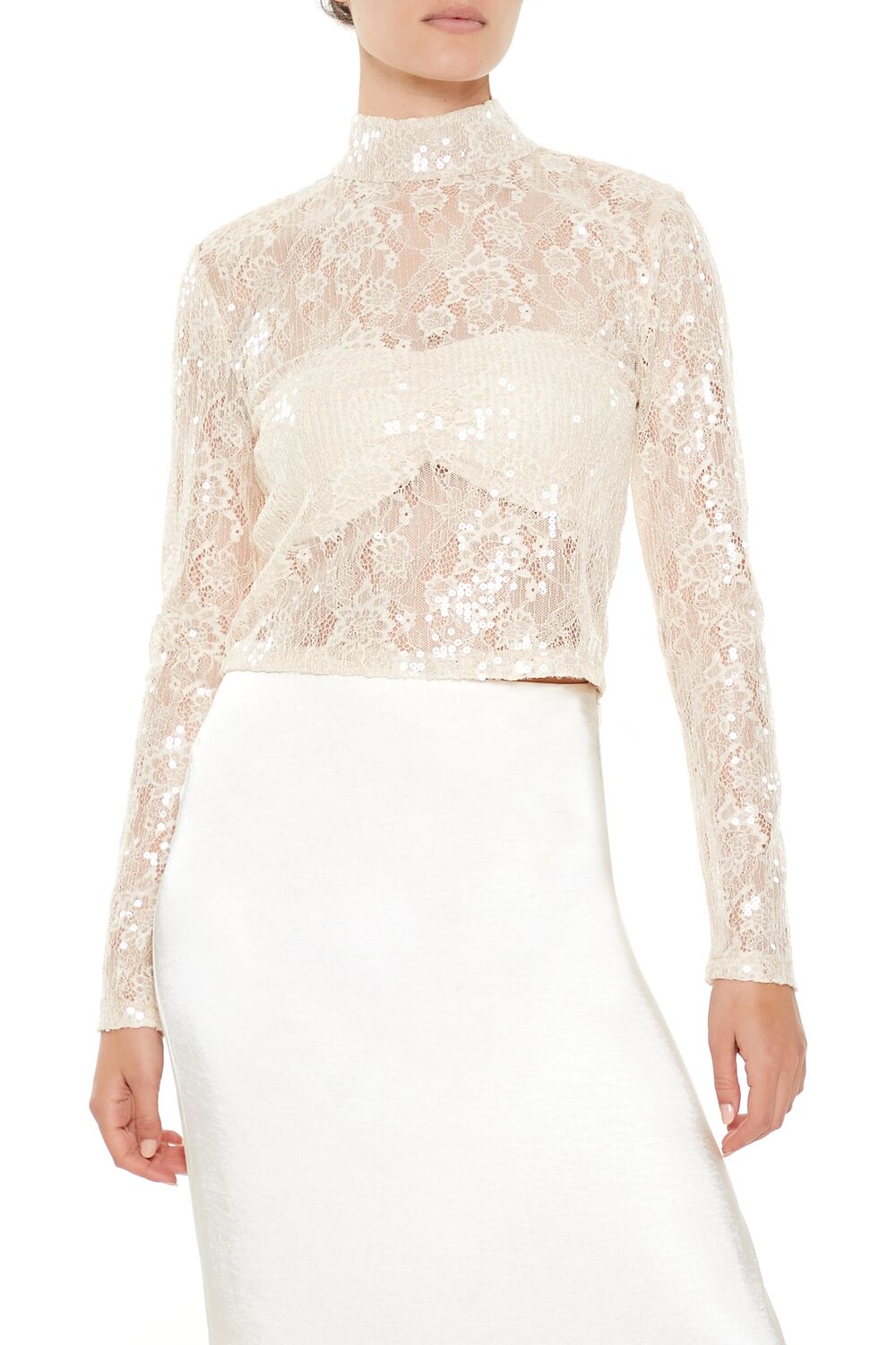 Sheer Lace Sequin Mock Neck Top | Forever 21 Womens