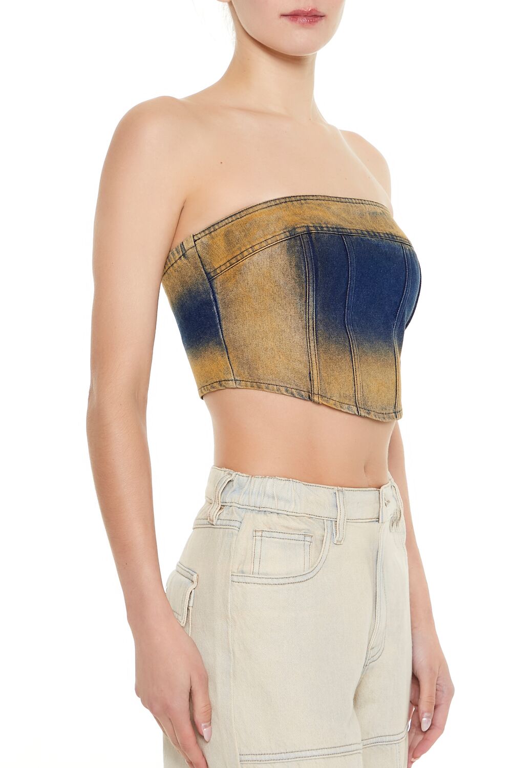 Sandblasted Denim Tube Crop Top | Forever 21 Womens