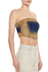Sandblasted Denim Tube Crop Top | Forever 21 Womens