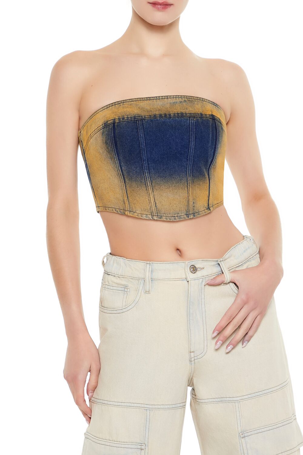 Sandblasted Denim Tube Crop Top | Forever 21 Womens