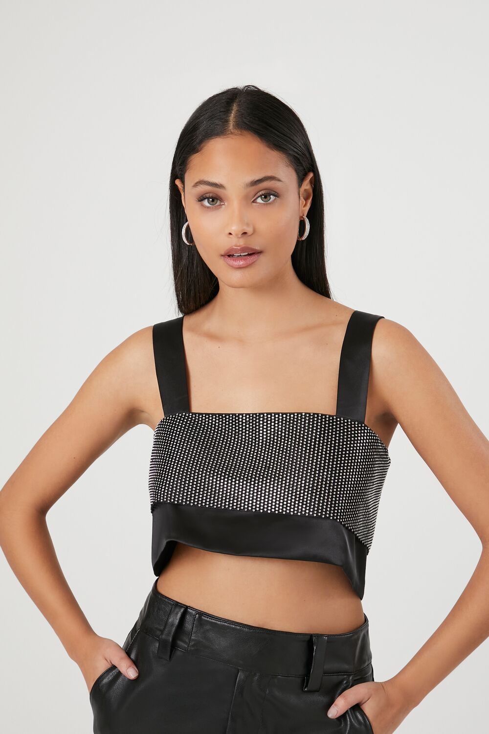 Satin Rhinestone Crop Top | Forever 21 Womens