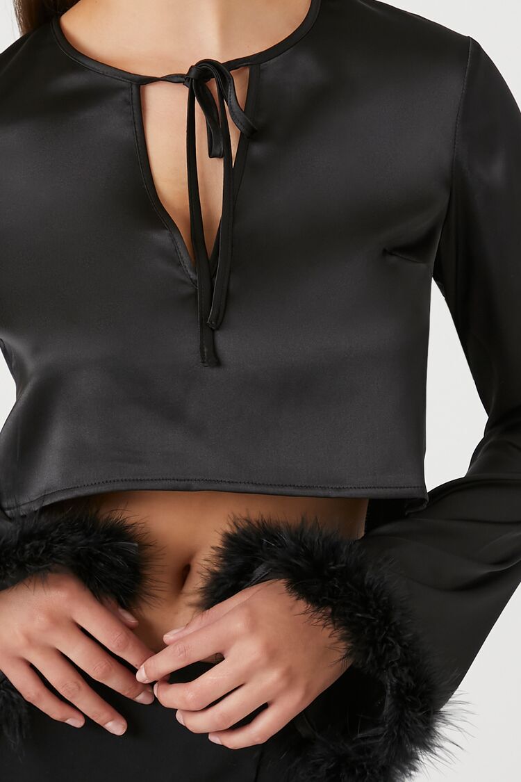 Satin Feather Crop Top | Forever 21 Womens