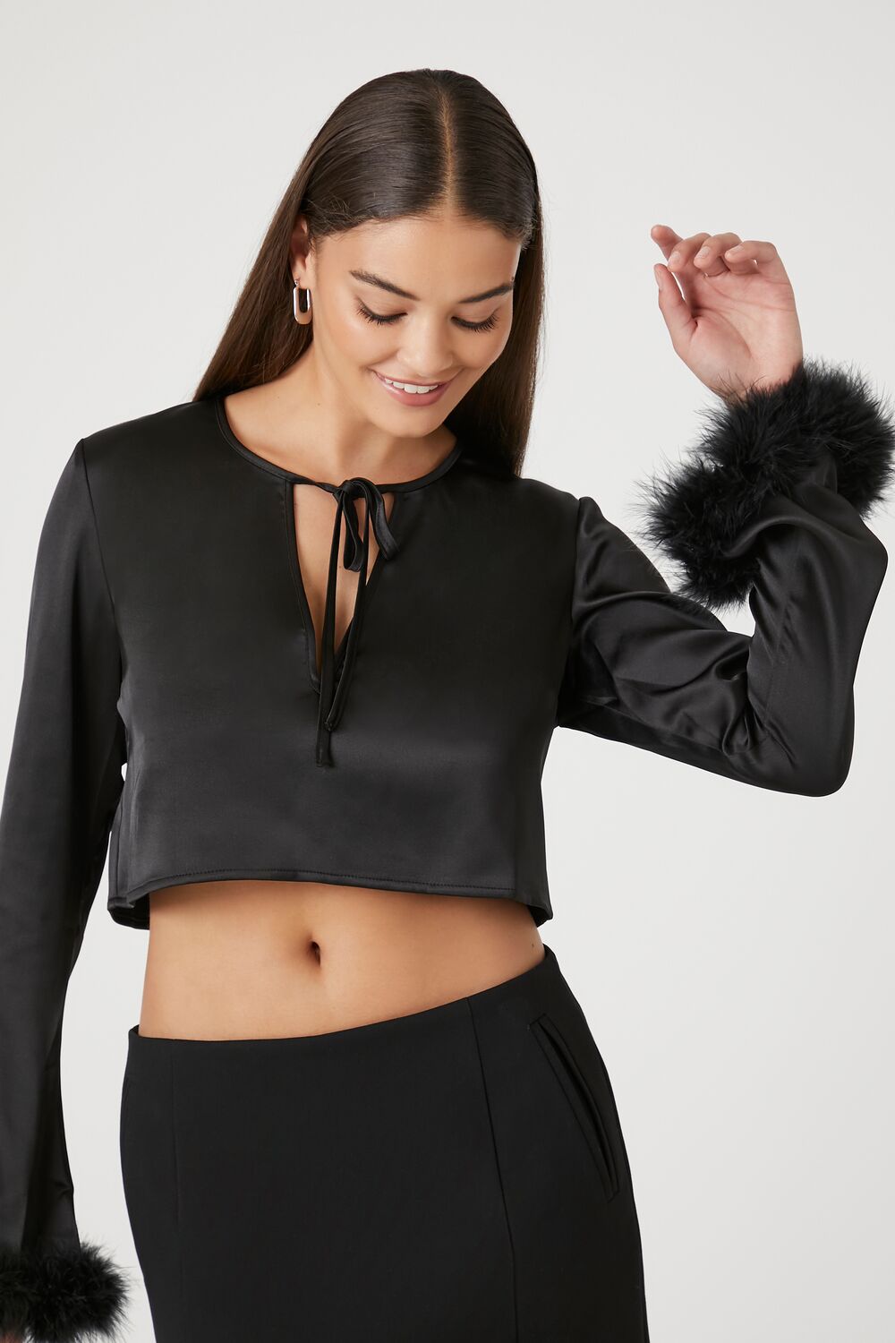 Satin Feather Crop Top | Forever 21 Womens