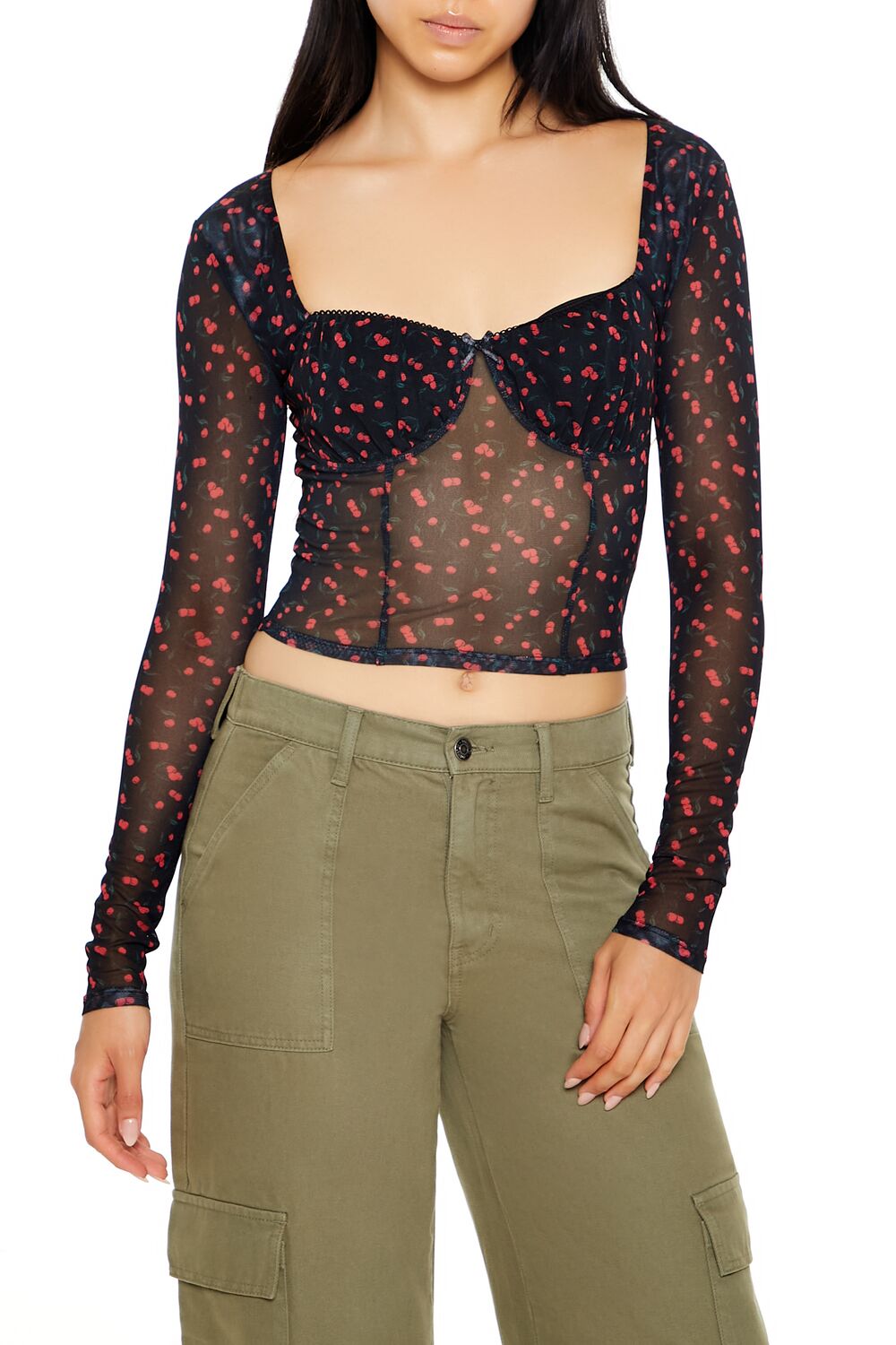 Mesh Cherry Print Crop Top | Forever 21 Womens