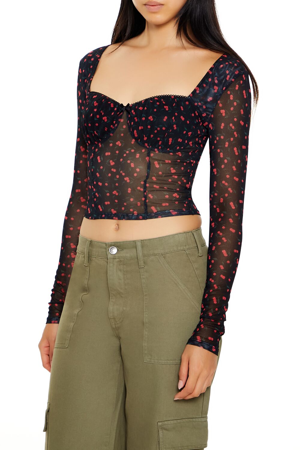 Mesh Cherry Print Crop Top | Forever 21 Womens