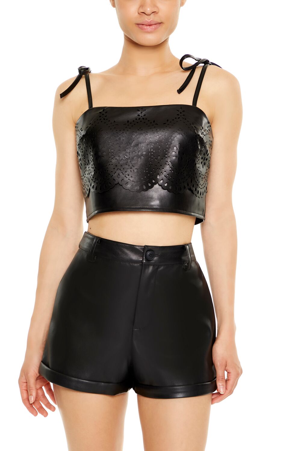 Eyelet Faux Leather Cropped Cami | Forever 21 Womens