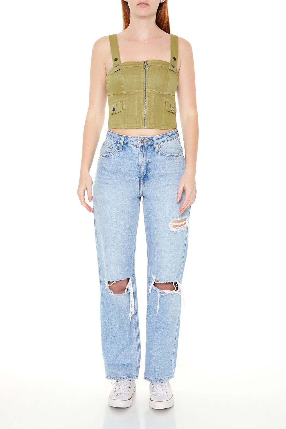 Denim Zip-Up Crop Top | Forever 21 Womens