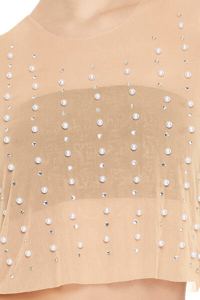 Mesh Faux Pearl Crop Top | Forever 21 Womens