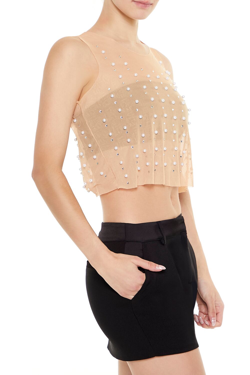 Mesh Faux Pearl Crop Top | Forever 21 Womens