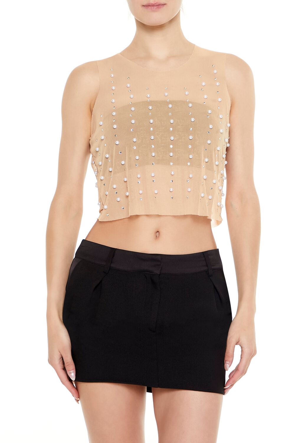 Mesh Faux Pearl Crop Top | Forever 21 Womens