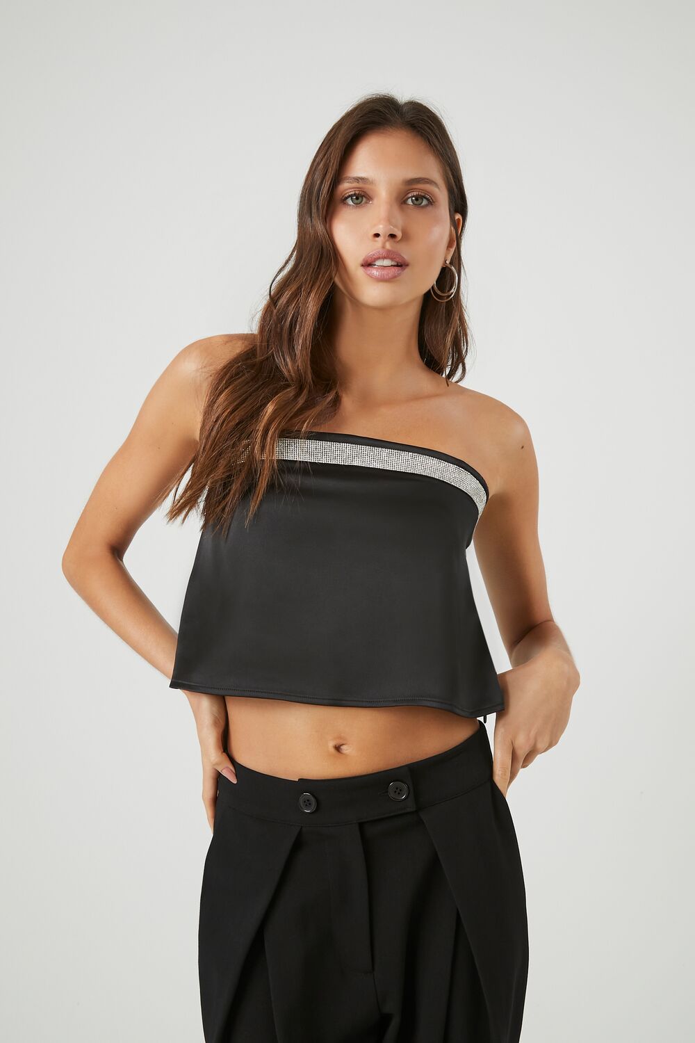 Rhinestone Strapless Crop Top | Forever 21 Womens