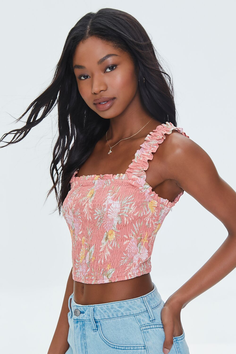 Tropical Leaf Smocked Crop Top | Forever 21 Womens