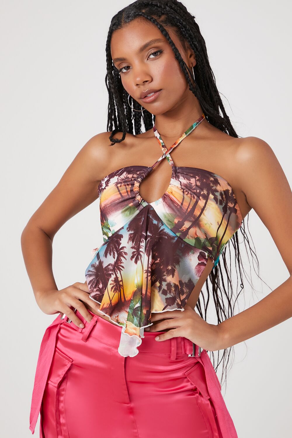 Tropical Mesh Halter Top | Forever 21 Womens
