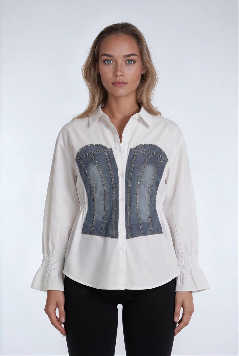 Poplin Faux Denim Corset Shirt | Forever 21 Womens