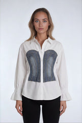 Poplin Faux Denim Corset Shirt | Forever 21 Womens