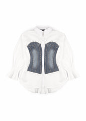 Poplin Faux Denim Corset Shirt | Forever 21 Womens