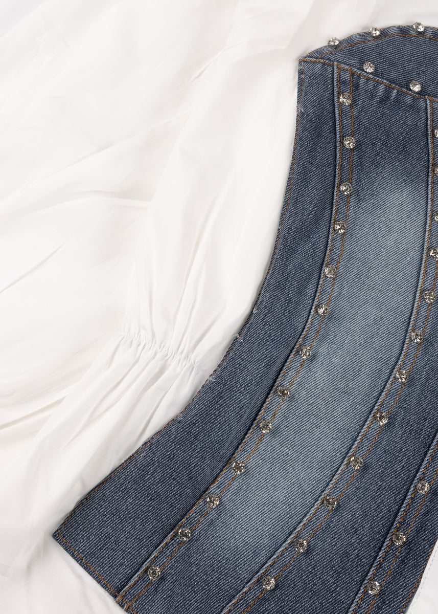 Poplin Faux Denim Corset Shirt | Forever 21 Womens